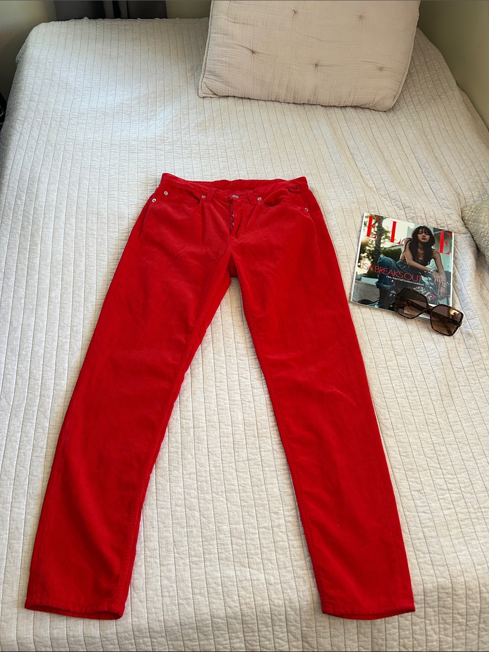 Zadig & Voltaire VTG red corduroy, unisex pants, mid rise tapered straight 38